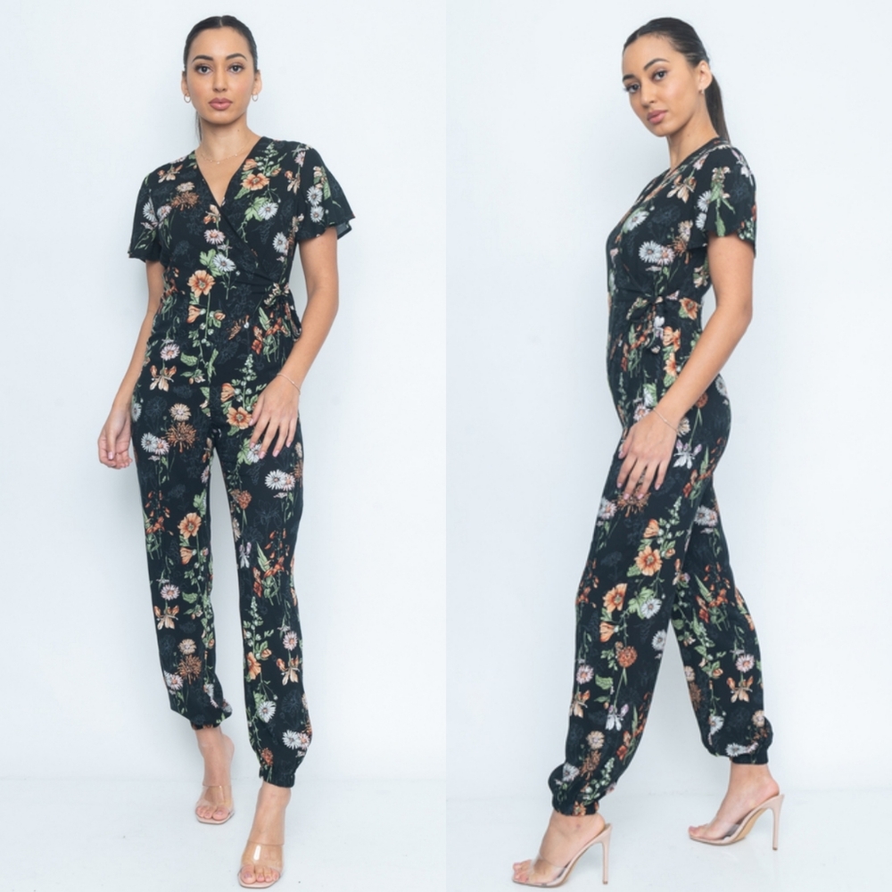 Blue Blush Black Short Sleeve Jumpsuit